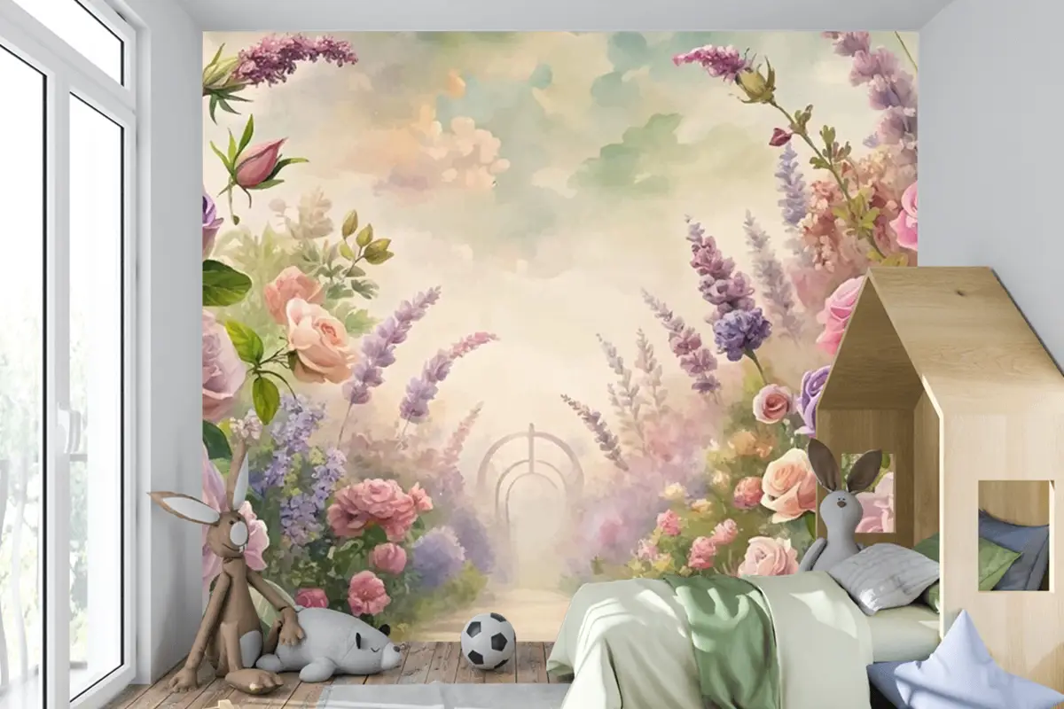 Bahçe Çocuk Odası Duvar Kağıdı Nden Esinlenerek Suluboya Arka Plan