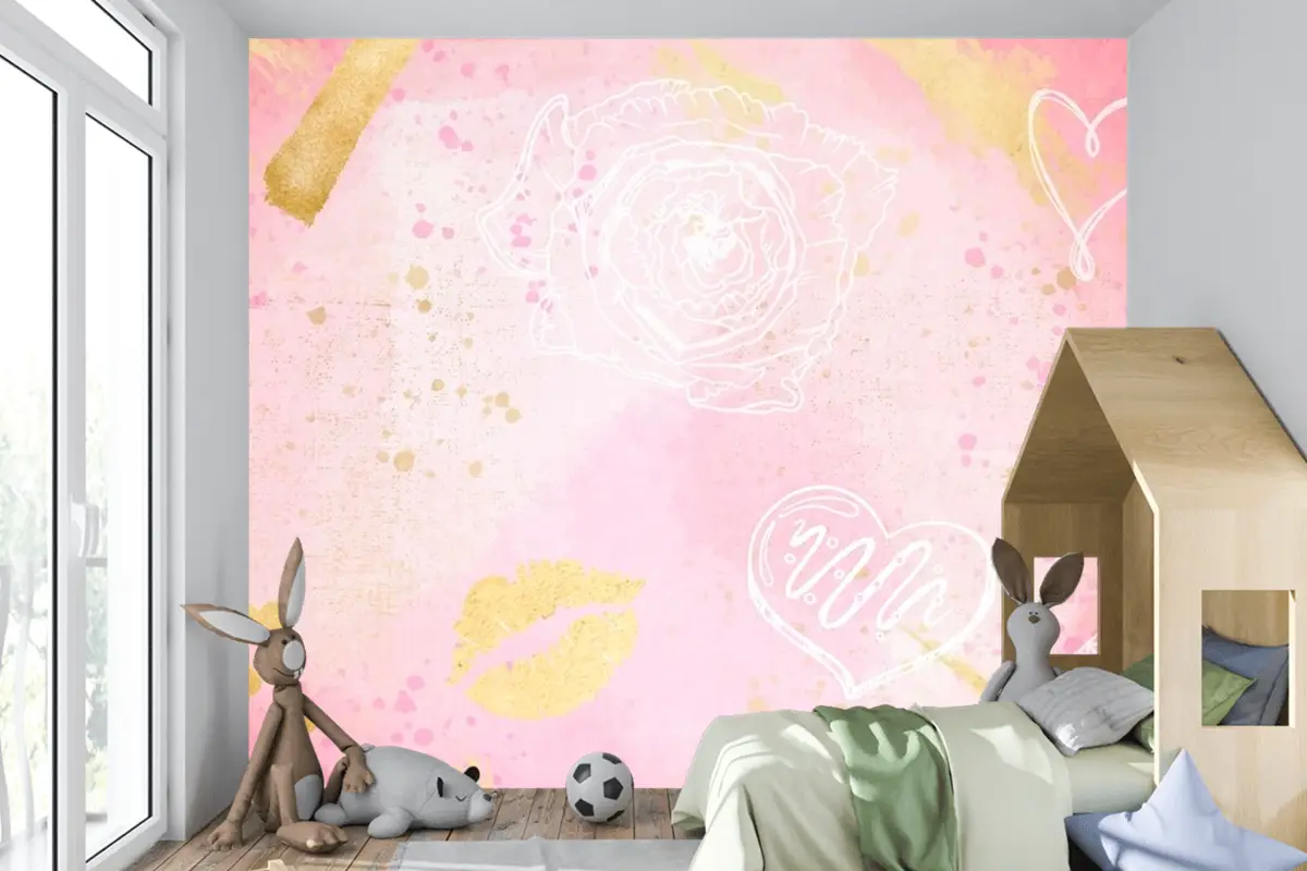 Elle Çizilmiş Öğeler Çocuk Odası Duvar Kağıdı  Ile Suluboya Arka Plan