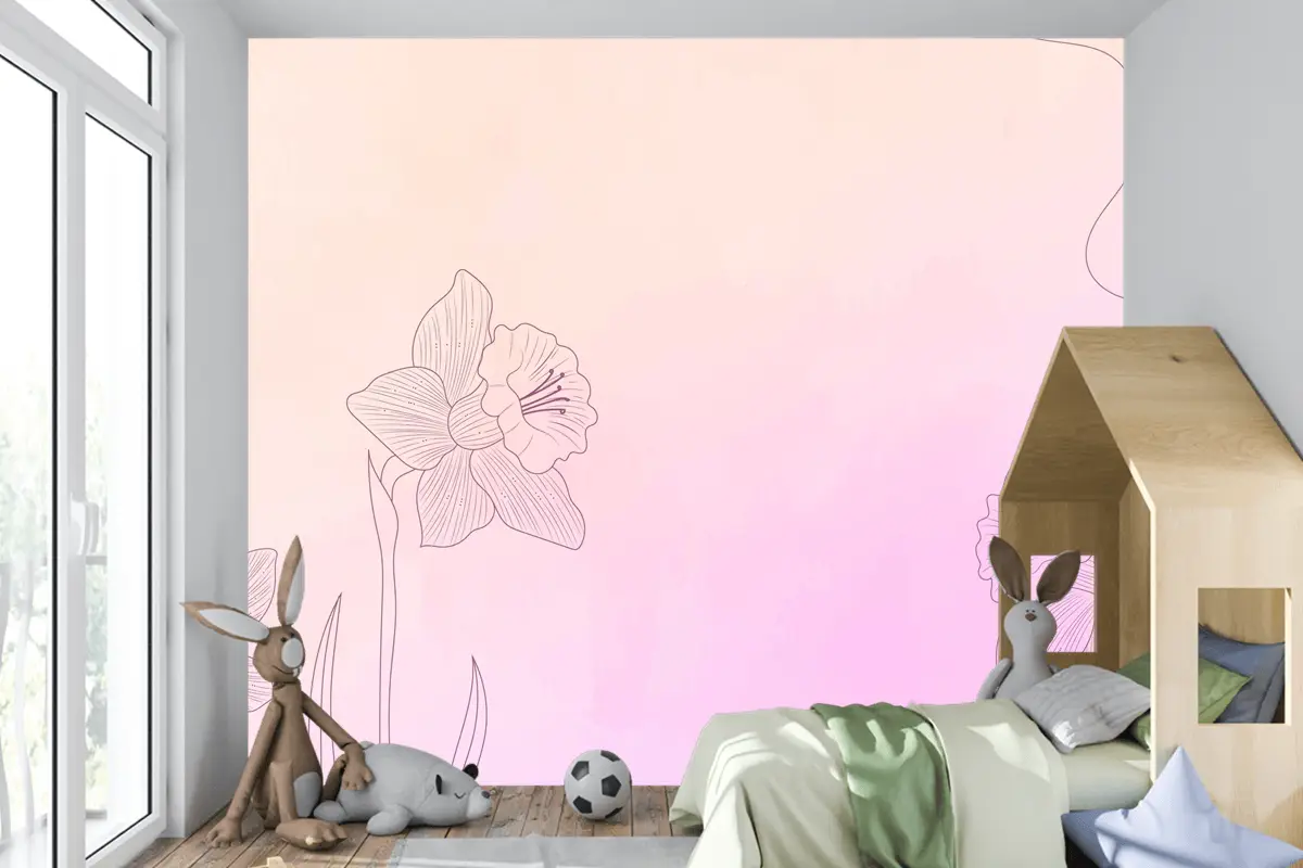 Elle Çizilmiş Öğelerle Suluboya Arka Plan Çocuk Odası Duvar Kağıdı