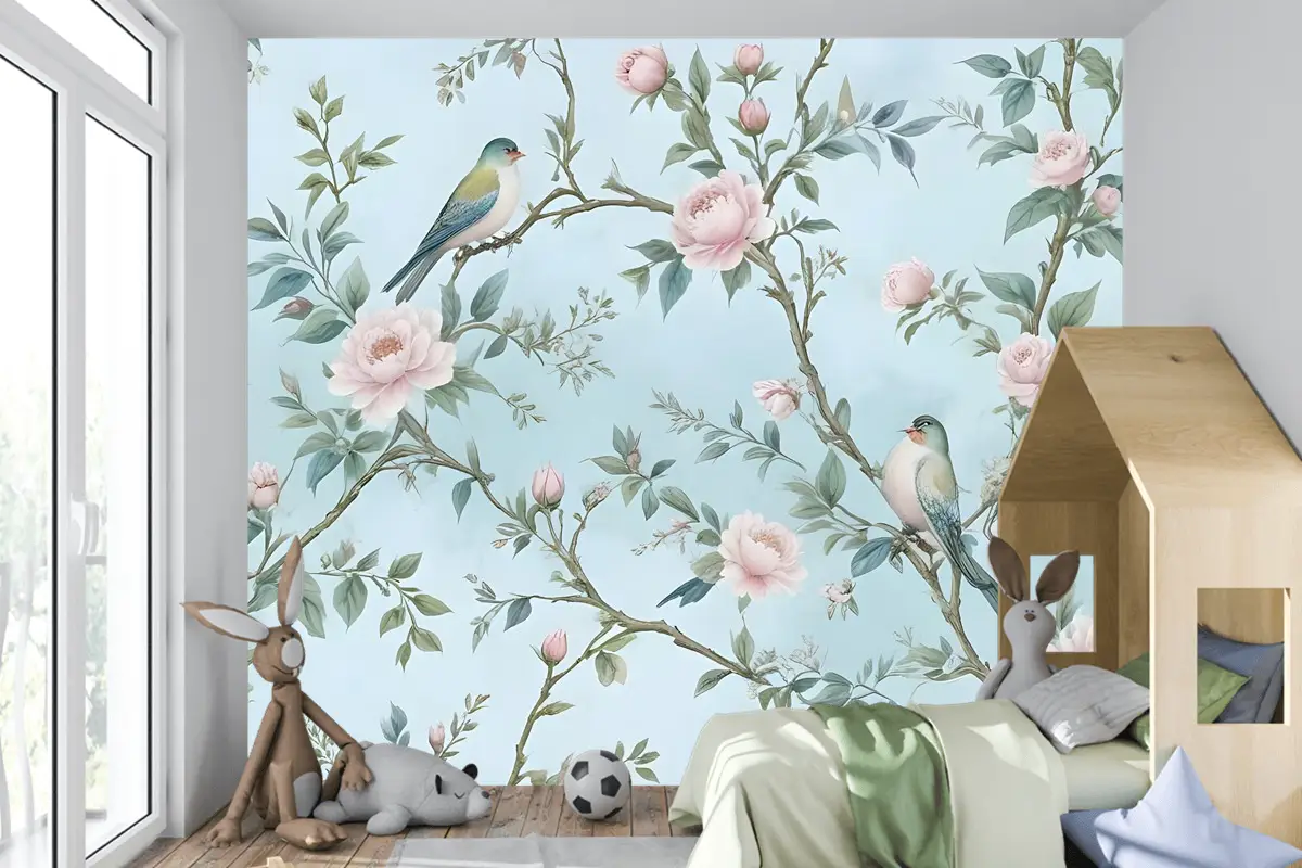 Suluboya Çin Sanatı Çiçek Şakayık Çiçeği Çocuk Odası Duvar Kağıdı