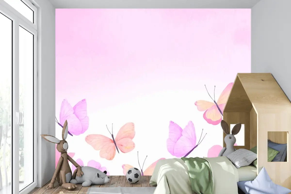 Suluboya Renkli Kelebek Arka Plan Çocuklar Çocuk Odası Duvar Kağıdı Duvar