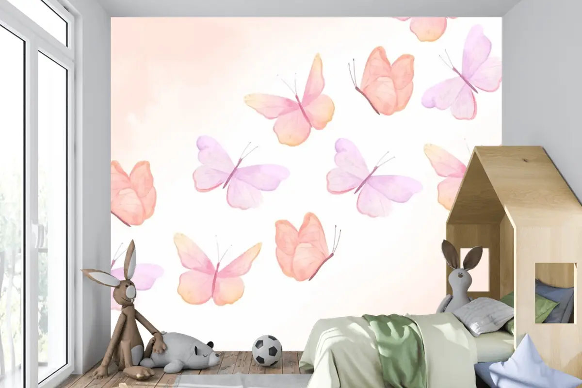 Suluboya Renkli Kelebek Arka Plan Çocuk Odası Duvar Kağıdı 