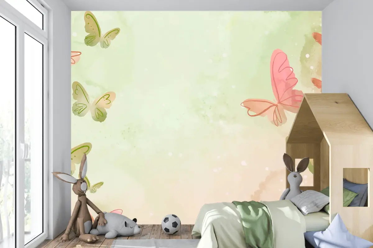 Suluboya Renkli Kelebek Arka Plan Çocuk Odası Duvar Kağıdı 