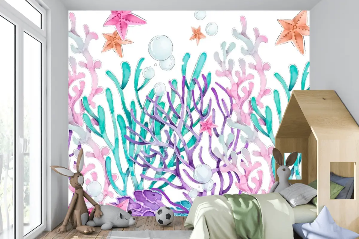 Suluboya Renkli Mercan Arka Plan Çocuk Odası Duvar Kağıdı 