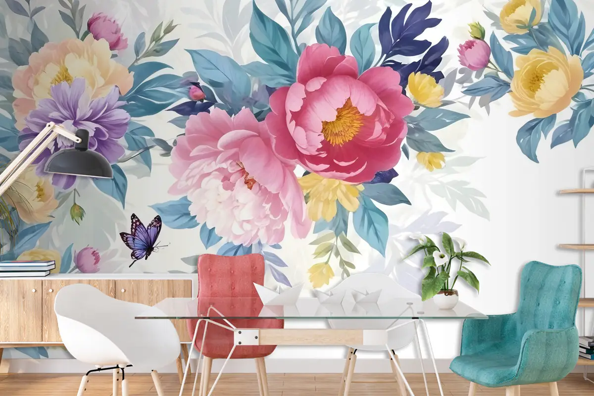 Suluboya Renkli Şakayık Çiçekleri Duvar Kağıdı 