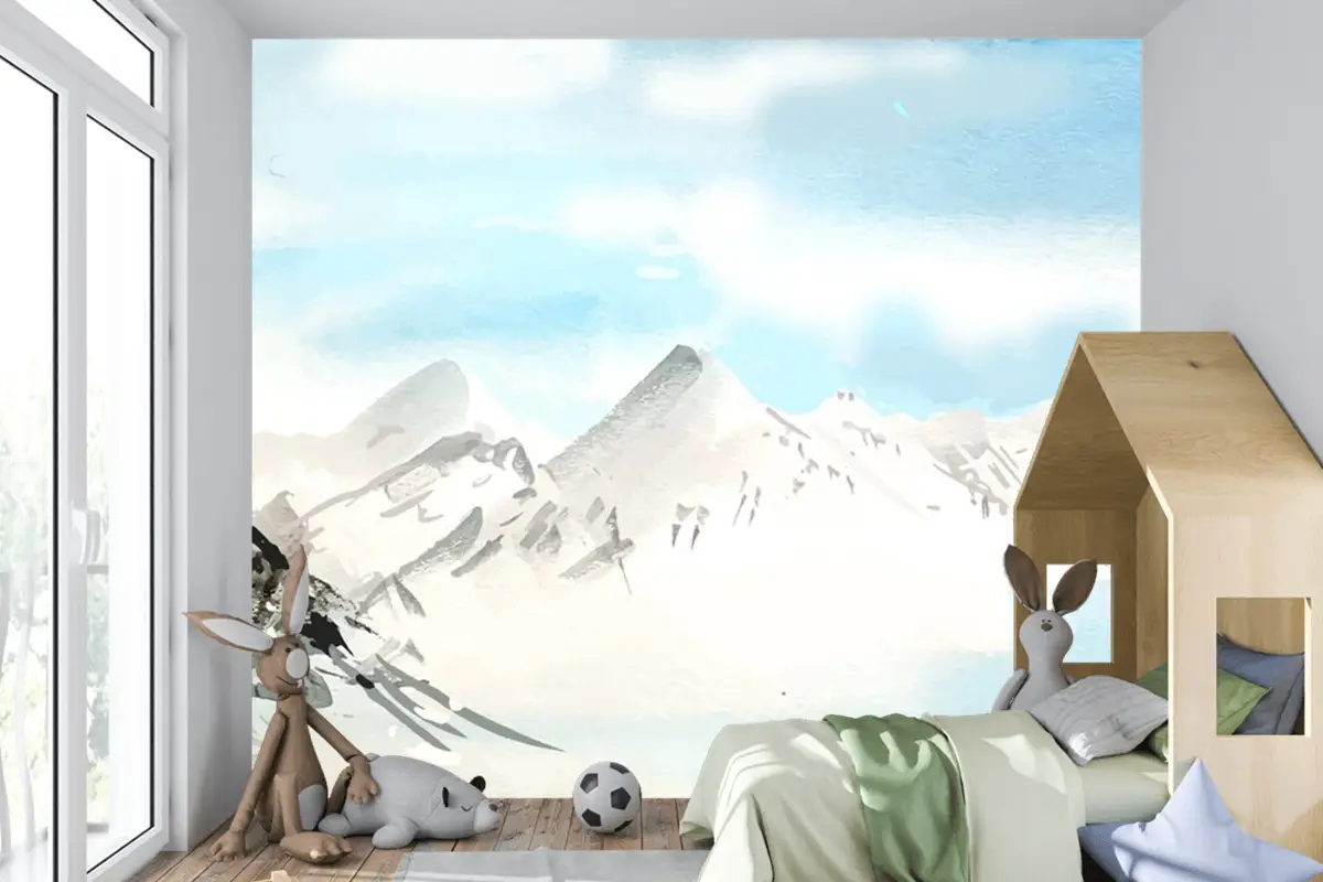 Suluboya Gündüz Dağları Arka Plan Çocuk Odası Duvar Kağıdı 