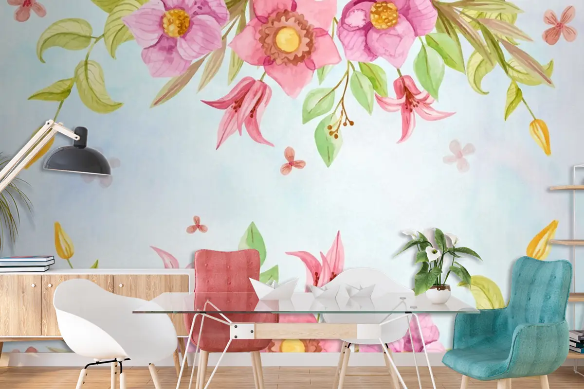 Pastel Renklerde Suluboya Çiçek Arka Plan Duvar Kağıdı