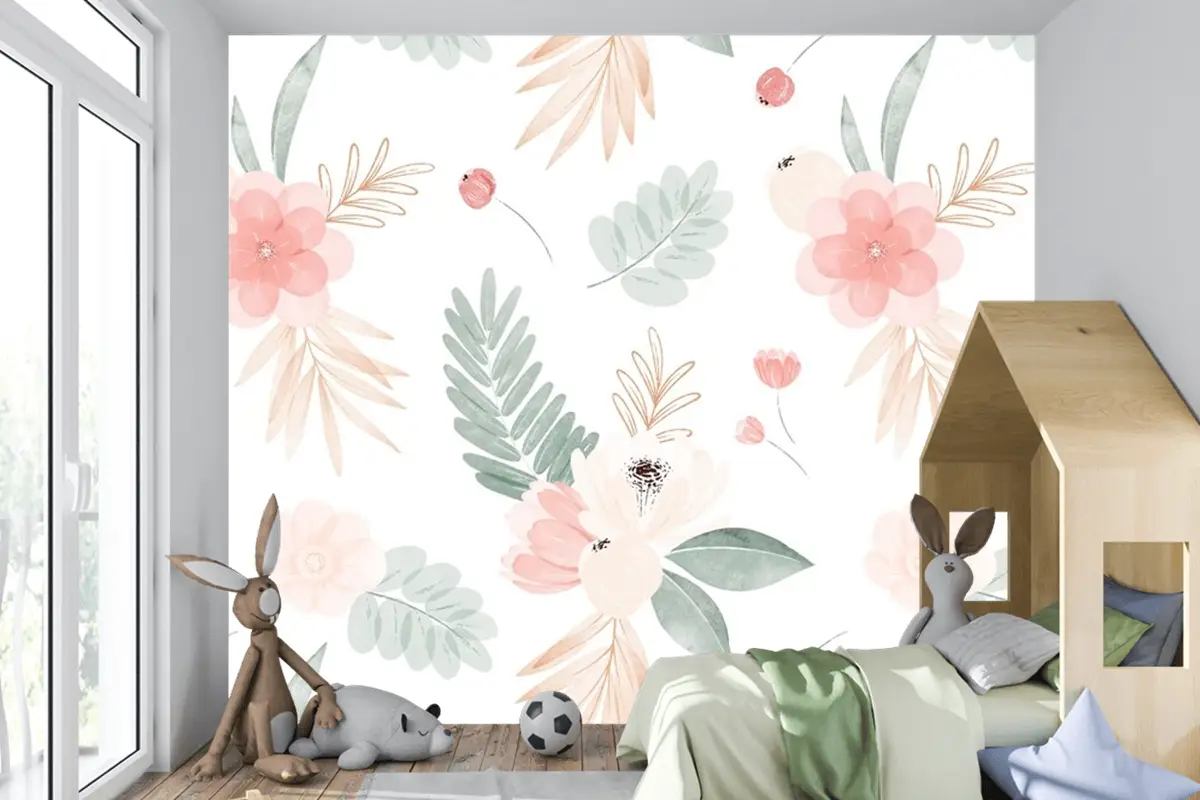 Suluboya Çiçek Çizim Arka Plan Çocuk Odası Duvar Kağıdı