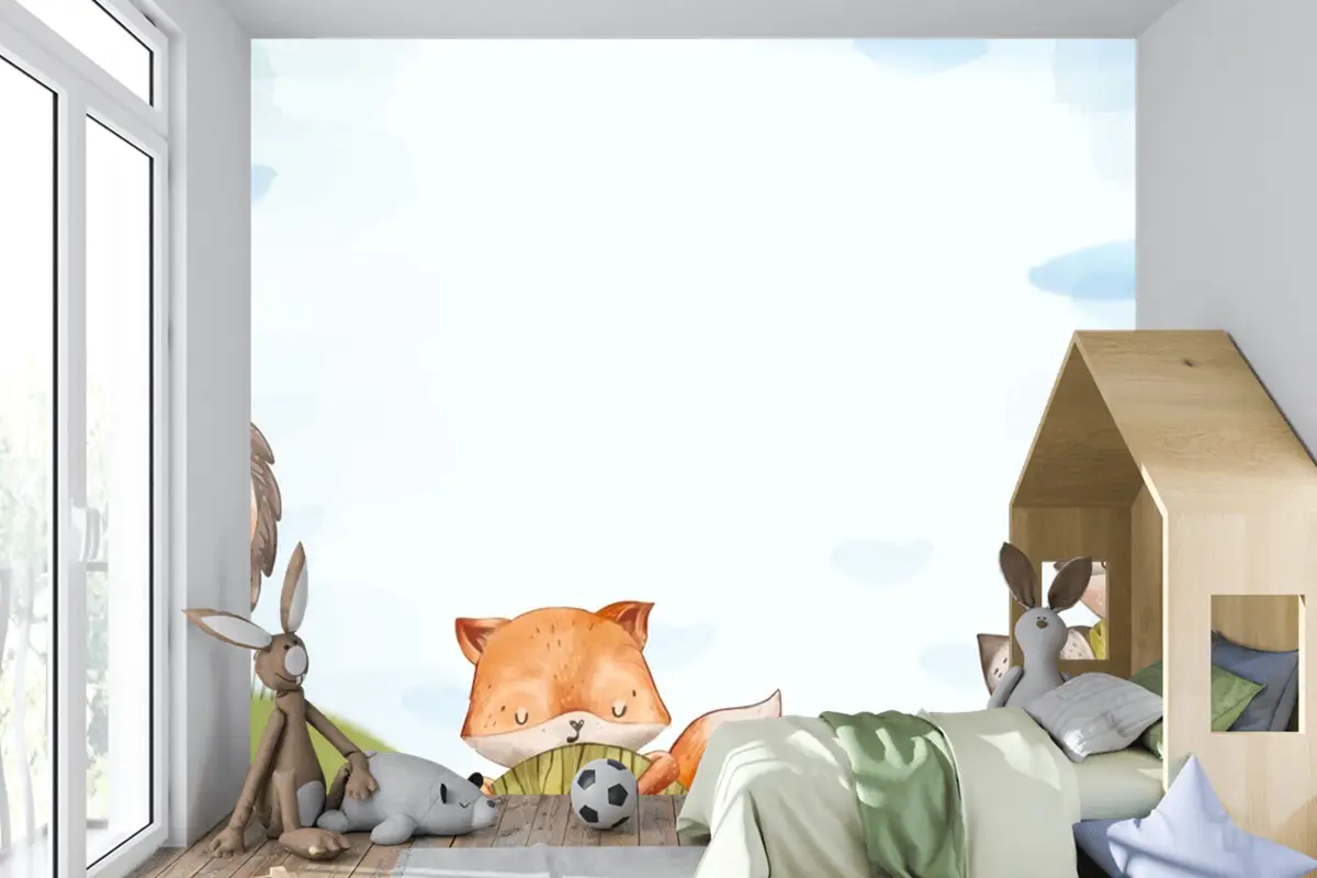 Suluboya Orman Hayvanları Arka Plan Çocuk Odası Duvar Kağıdı 