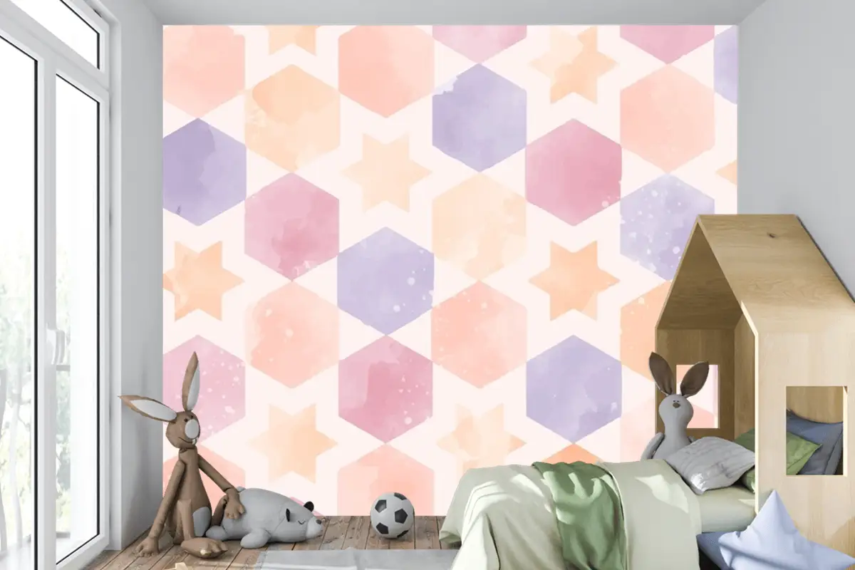 Suluboya Geometrik Arka Plan Çocuklar Çocuk Odası Duvar Kağıdı