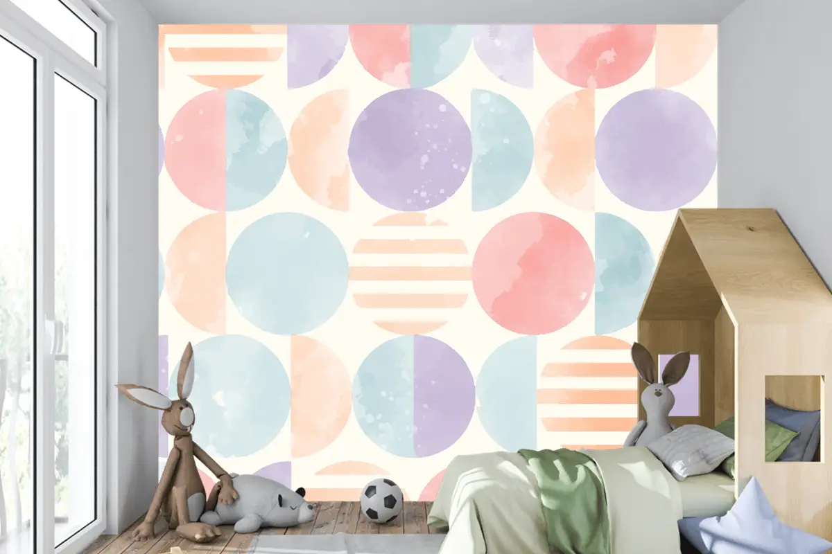 Suluboya Geometrik Arka Plan Çocuk Odası Duvar Kağıdı 