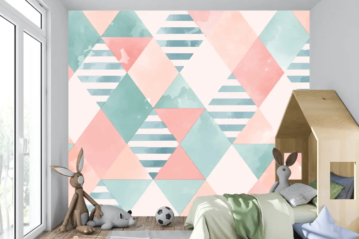 Suluboya Geometrik Çocuk Odası Duvar Kağıdı