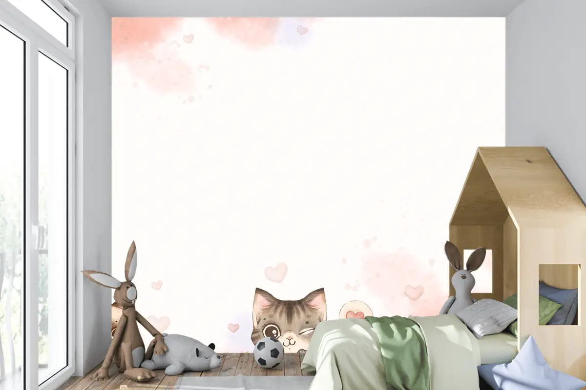 Suluboya Uluslararası Kedi Günü Çocuk Odası Duvar Kağıdı 