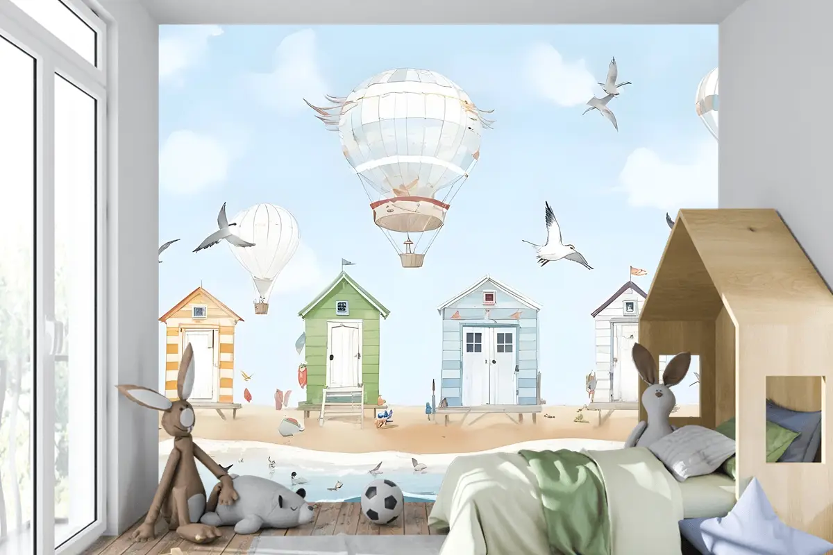 Sıcak Hava Balonlu Suluboya Çocuk Plaj Evi