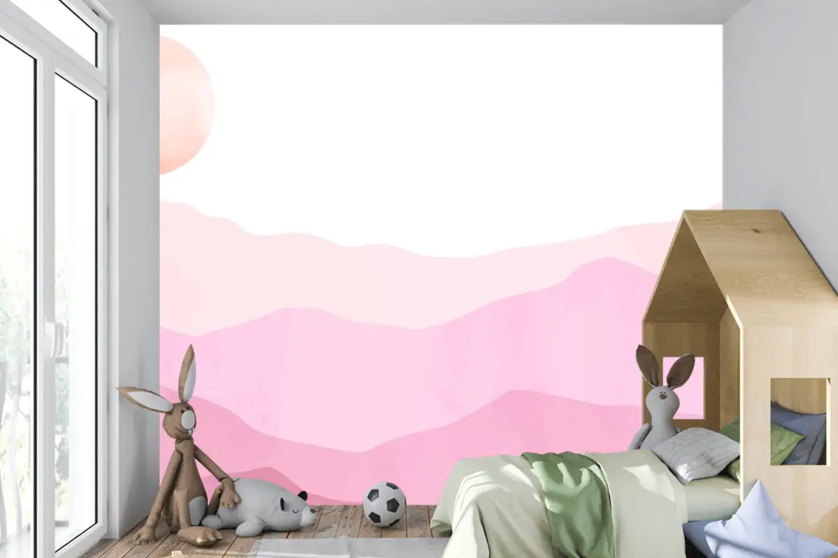 Suluboya Pastel Dağlar Arka Plan Çocuk Odası Duvar Kağıdı 