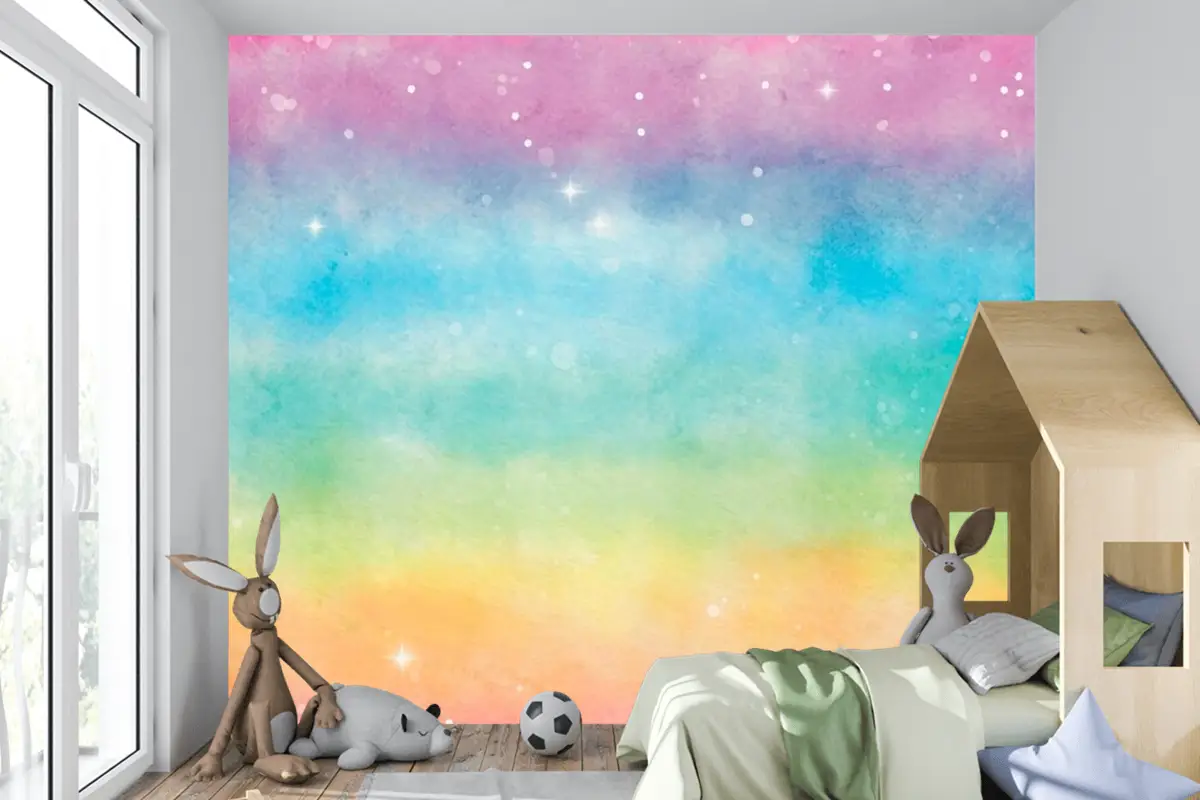 Suluboya Gökkuşağı Arka Plan  Çocuk Odası Duvar Kağıdı