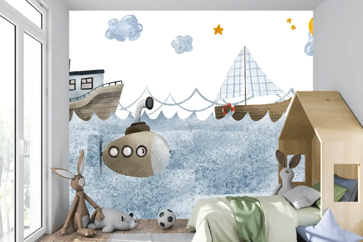 Suluboya Deniz Manzarası Çocuk Odası Duvar Kağıdı 