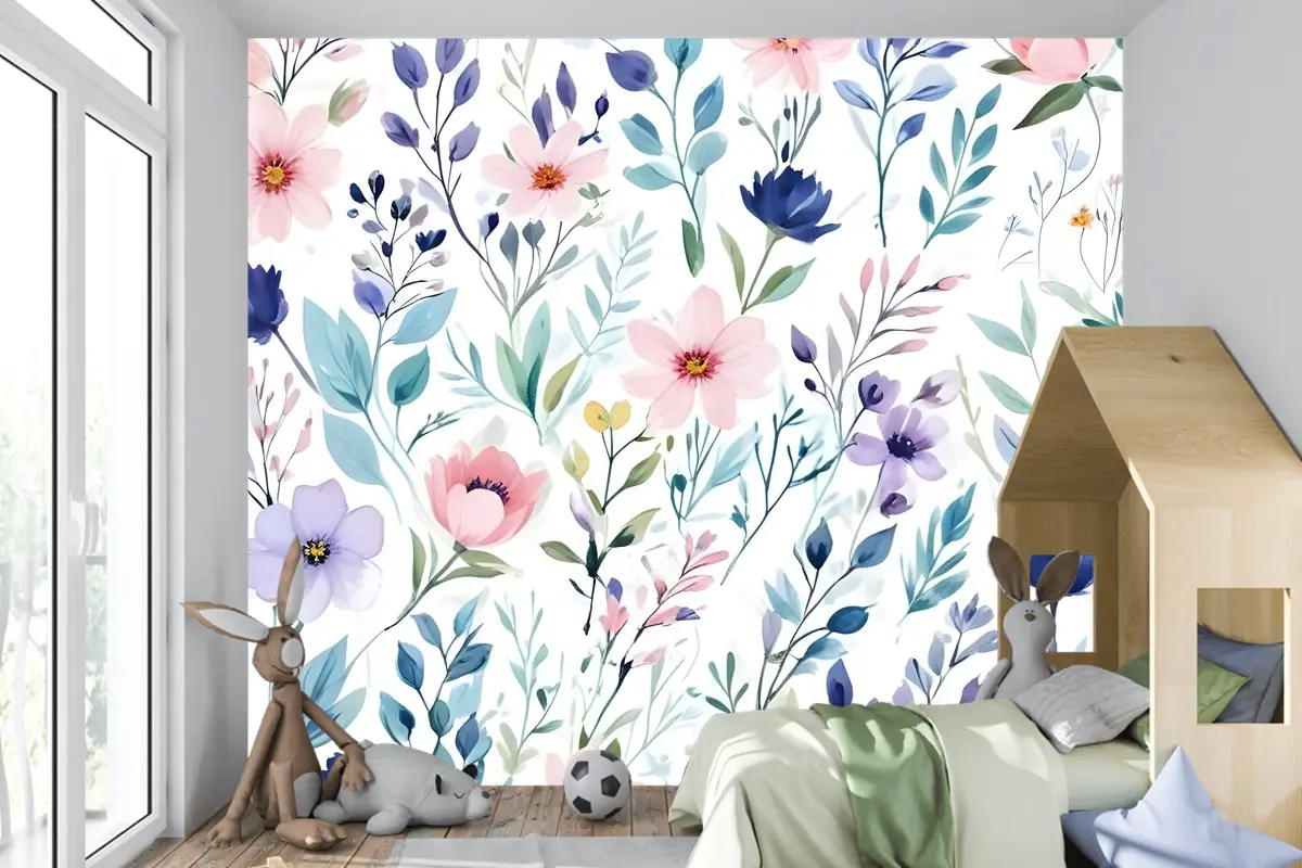 Suluboya Bahar Çiçek Çocuk Odası Duvar Kağıdı 