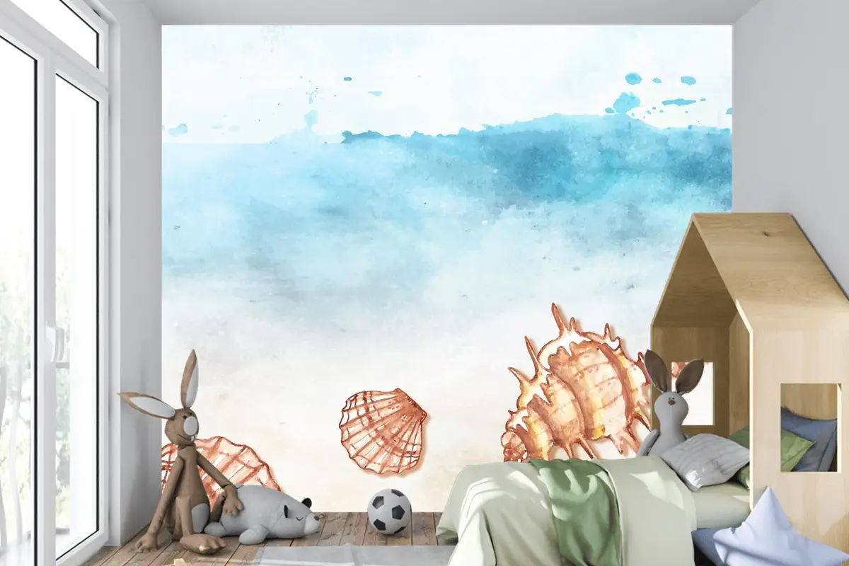 Kabuklu Suluboya Yaz Arkaplanı Çocuk Odası Duvar Kağıdı