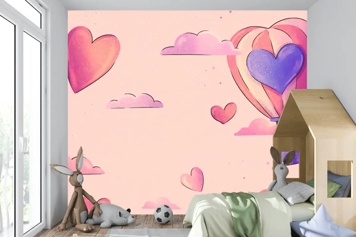Suluboya Sevgililer Günü Arka Plan Çocuk Odası Duvar Kağıdı