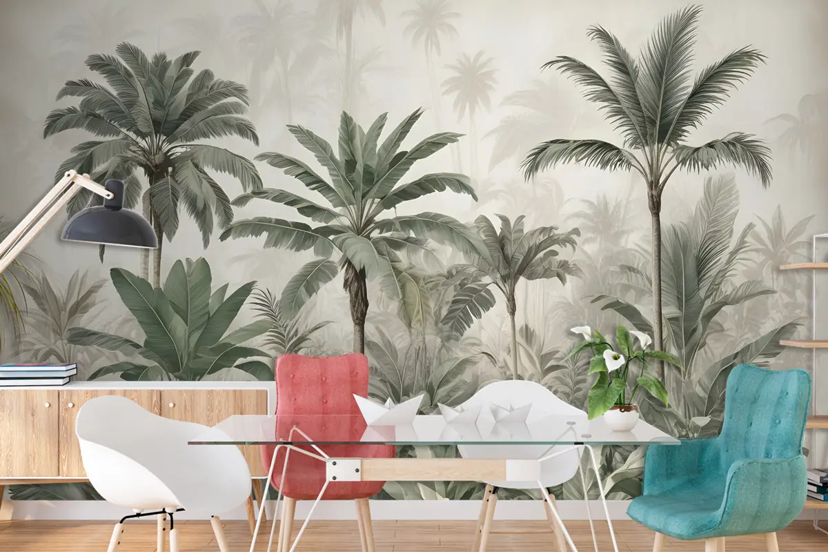 Suluboya Vintage Tropikal Orman Duvar Kağıdı 