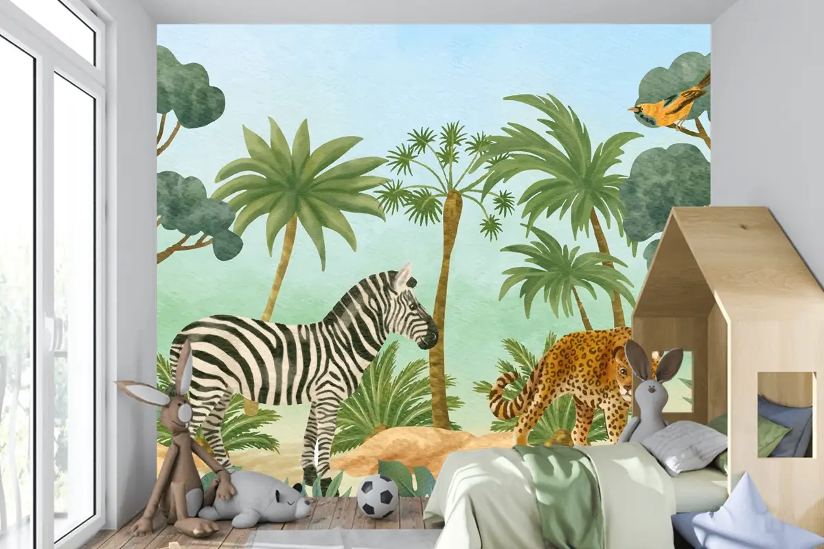 Suluboya Yaban Hayatı Arka Plan Çocuk Çocuk Odası Duvar Kağıdı 