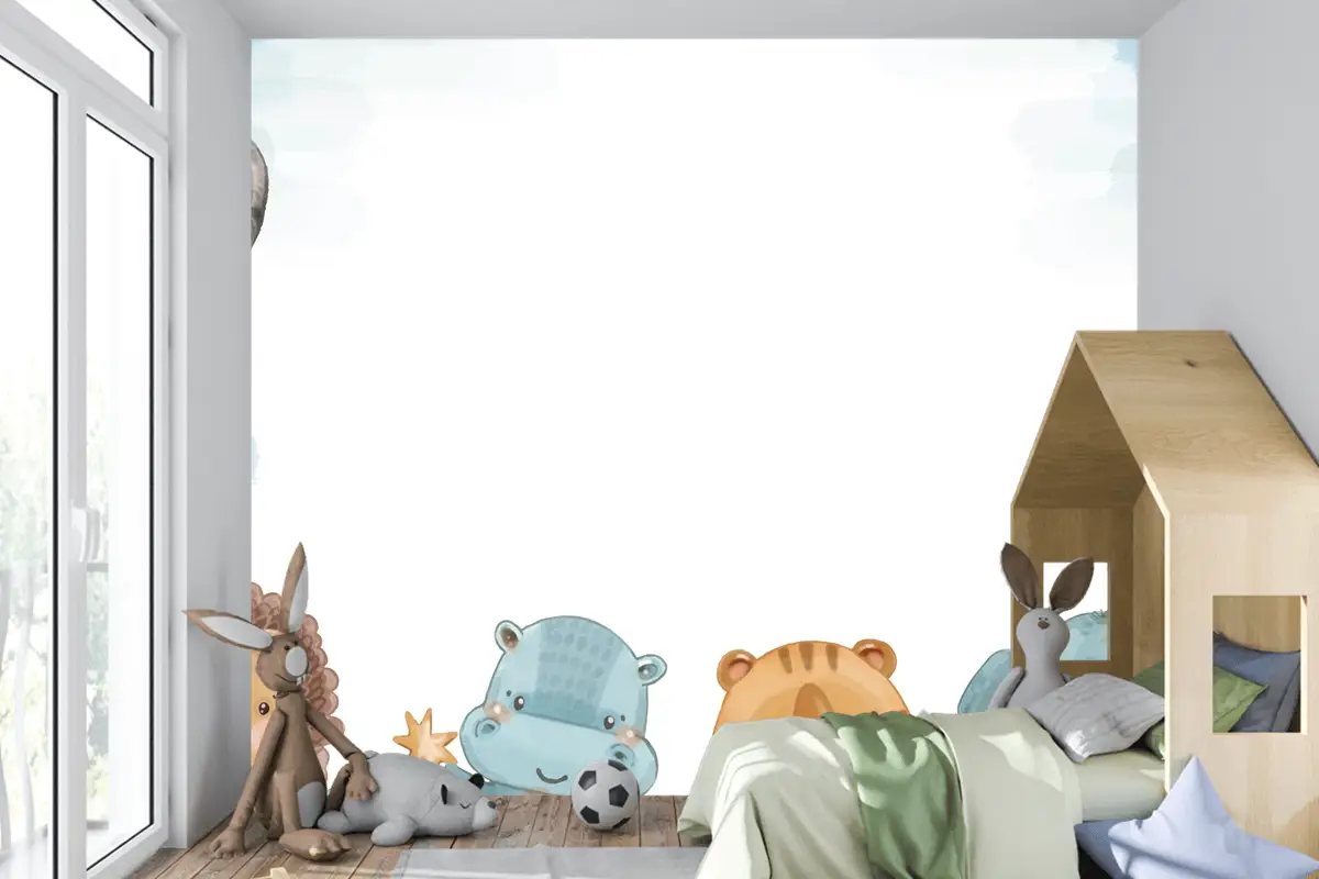 Suluboya Yaban Hayatı Arka Plan Çocuk Odası Duvar Kağıdı 