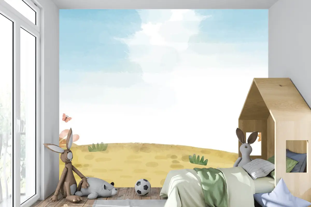 Suluboya Yaban Hayatı Arka Plan Çocuk Odası Duvar Kağıdı 