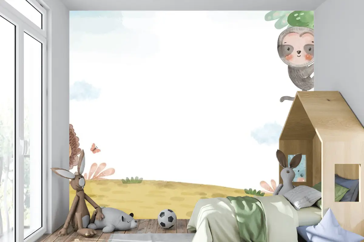 Suluboya Yaban Hayatı Arka Plan Çocuk Odası Duvar Kağıdı 