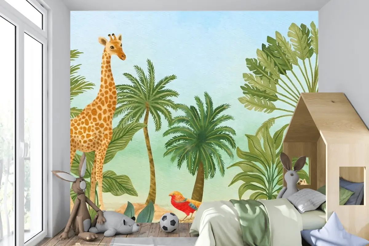 Suluboya Yaban Hayatı Arka Plan Çocuk Odası Duvar Kağıdı 