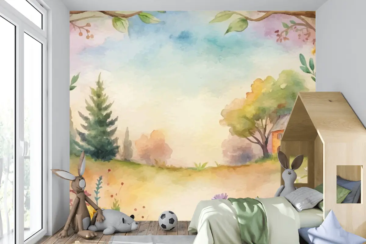Kırsal Çocuk Odası Duvar Kağıdı Duvarında Kır Çiçeği Suluboya Arkaplan