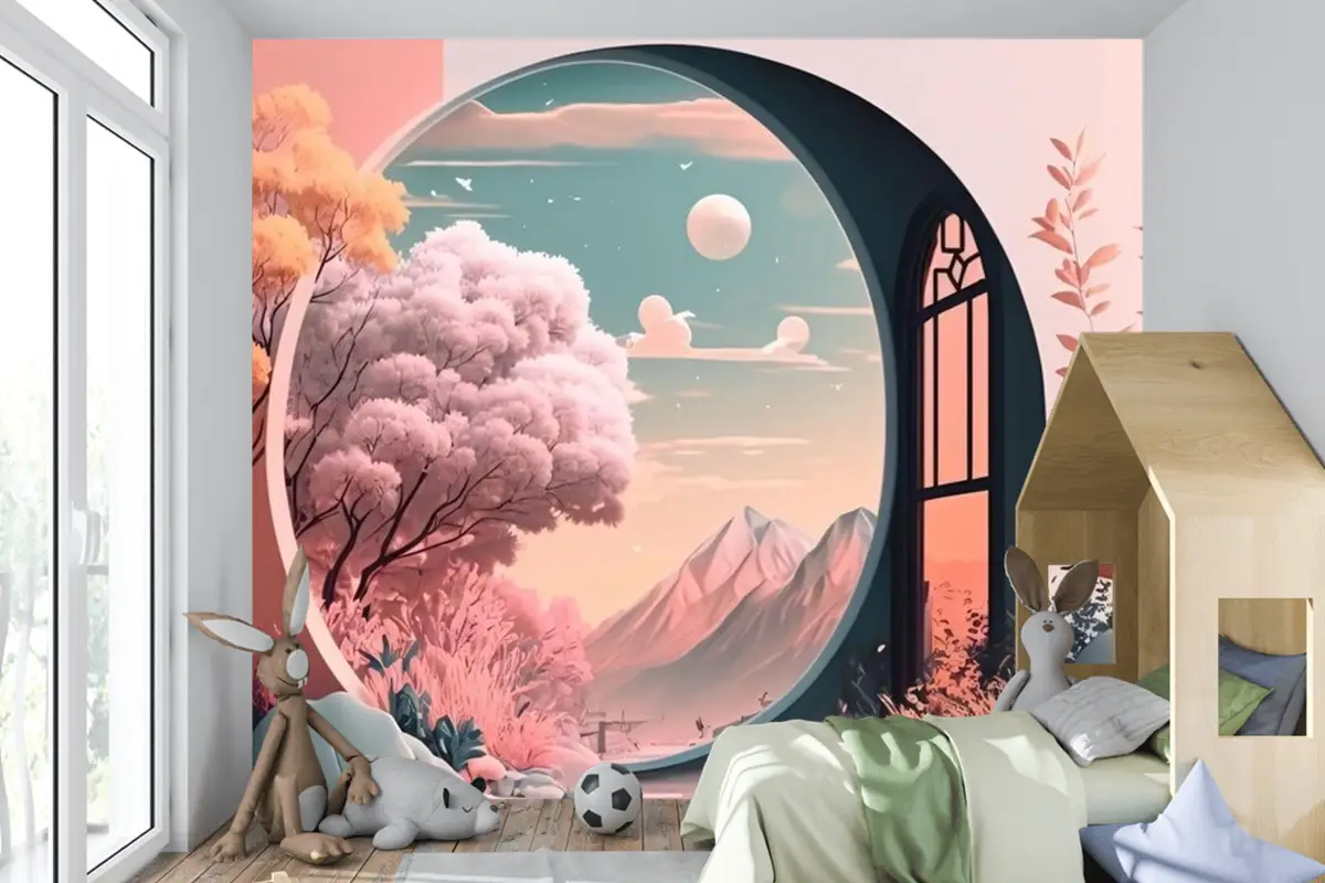 Manzara Manzaralı Pencere Çocuk Odası Duvar Kağıdı 