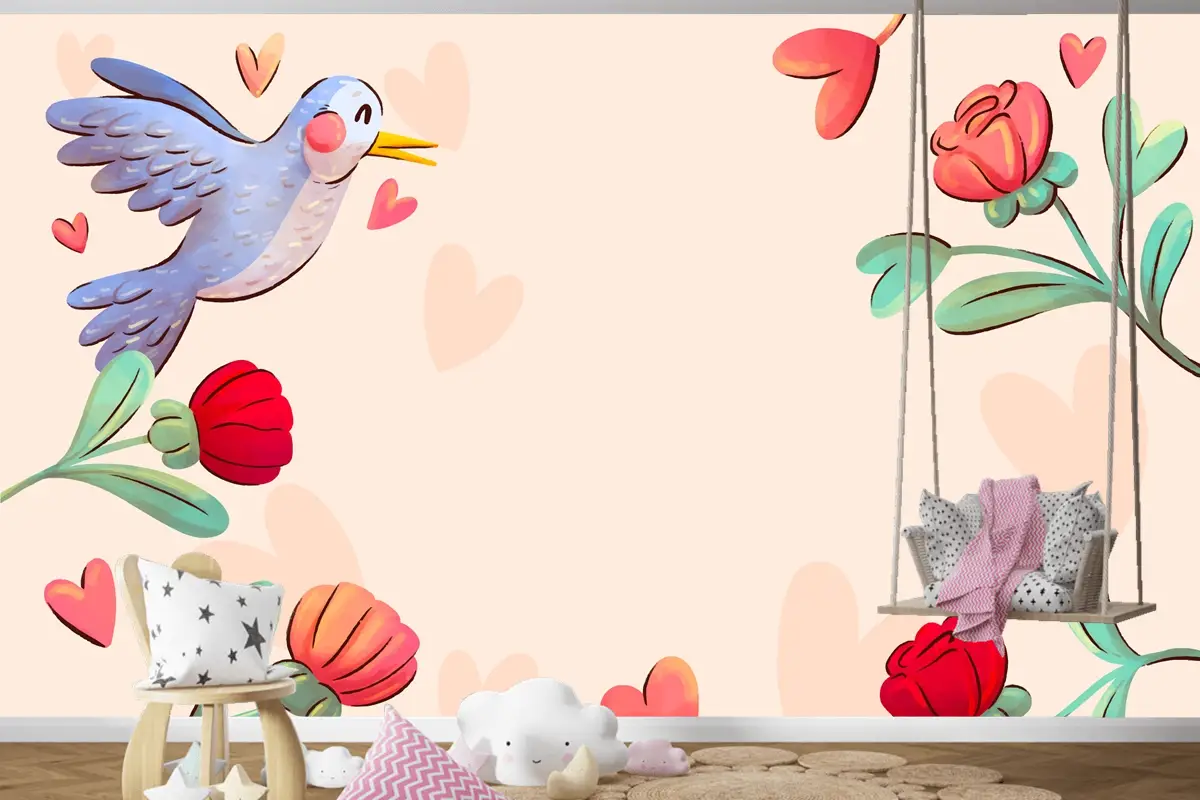 Sevgililer Günü Kutlaması İçin Suluboya Arka Plan Çocuk Odası Duvar Kağıdı
