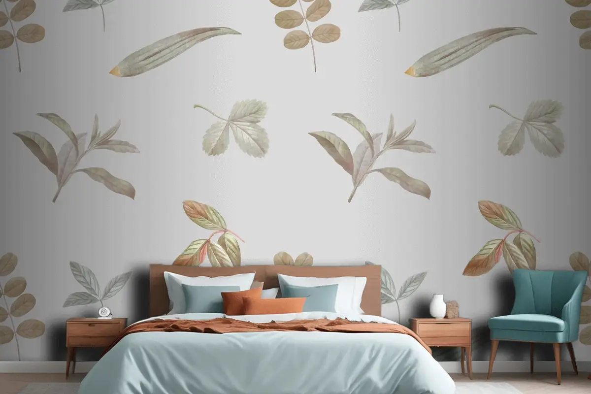 Duvar Kağıdı Gri Arka Planda Yeşillik Dikişsiz Desen