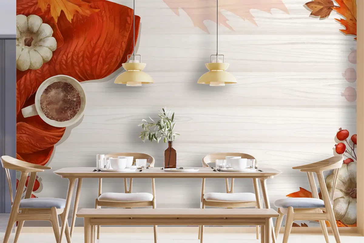 Suluboya Sonbahar Arka Plan Yemek Odası Duvar Kağıdı 