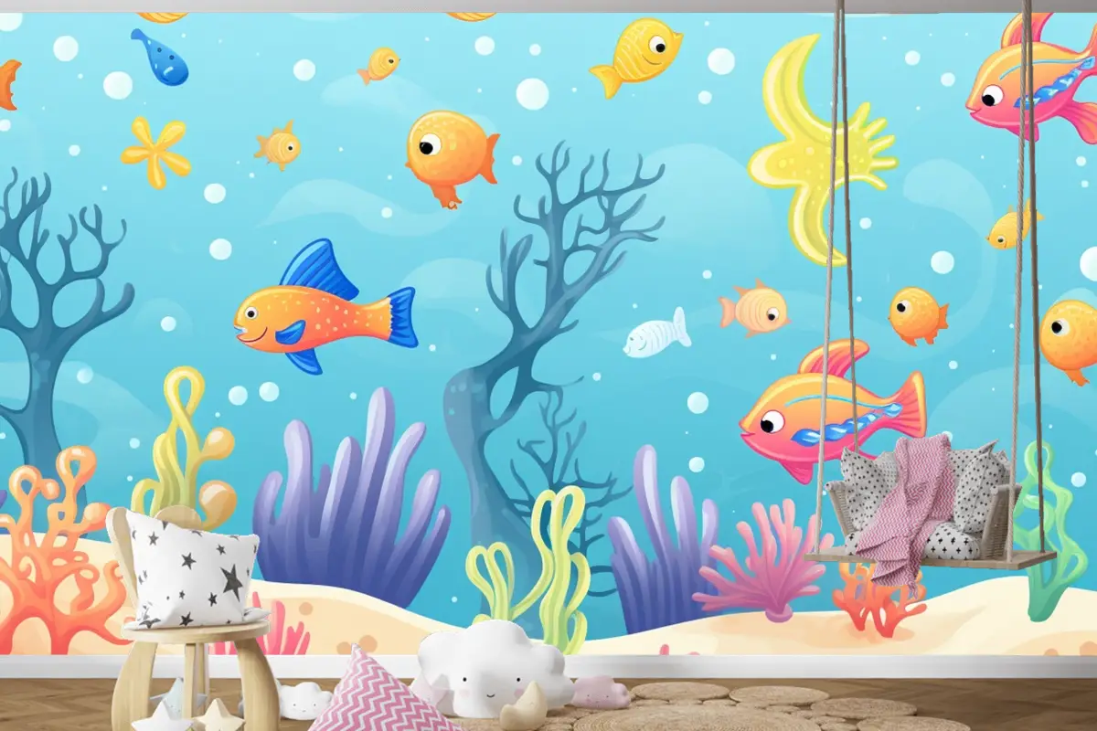 Palyaço Balığı Ve Mercanla Bir Mercan Resifinin Tablosu Çocuk Odası Duvar Kağıdı
