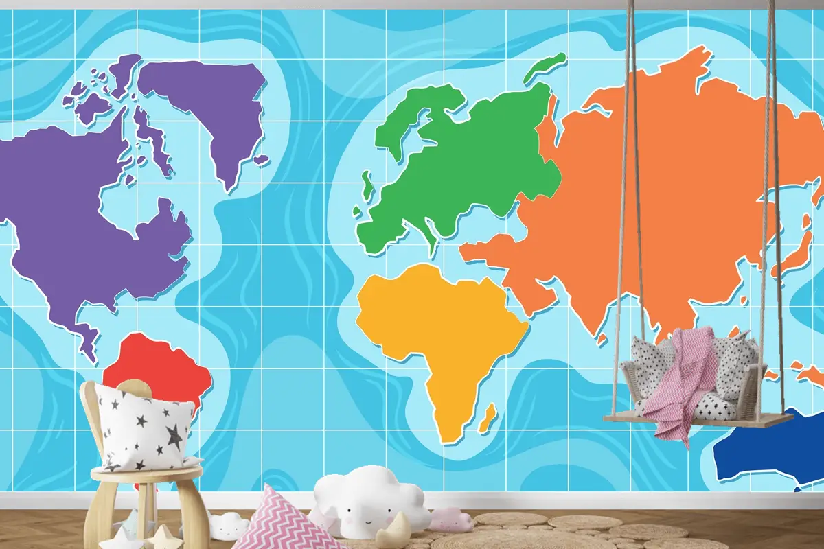 Dünya Haritası Çocuk Odası Duvar Kağıdı Duvarının Havadan Görünümü