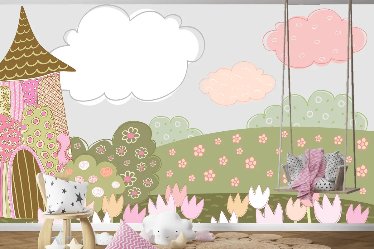 Desenli Dekoratif Şehir Çocuk Odası Duvar Kağıdı