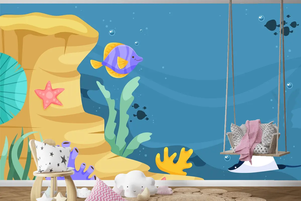 Dünya Okyanuslar Günü Elle Çizilmiş Düz Arka Plan Çocuk Odası Duvar Kağıdı