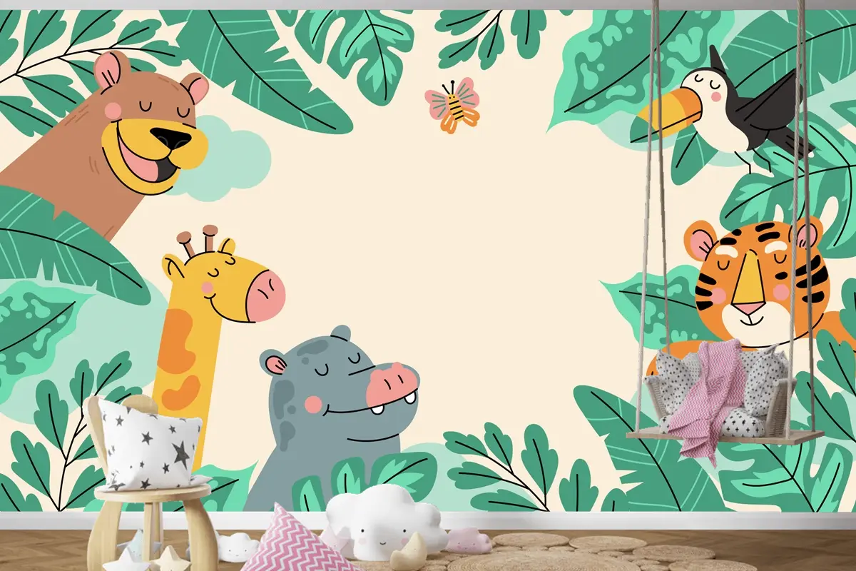 Elle Çizilmiş Yaban Hayatı Arka Plan Çocuk Odası Duvar Kağıdı 