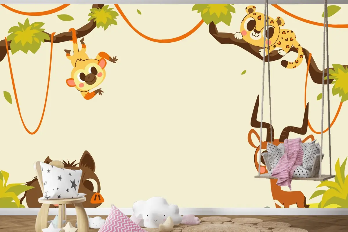 Elle Çizilmiş Yaban Hayatı Arka Plan Çocuk Odası Duvar Kağıdı 