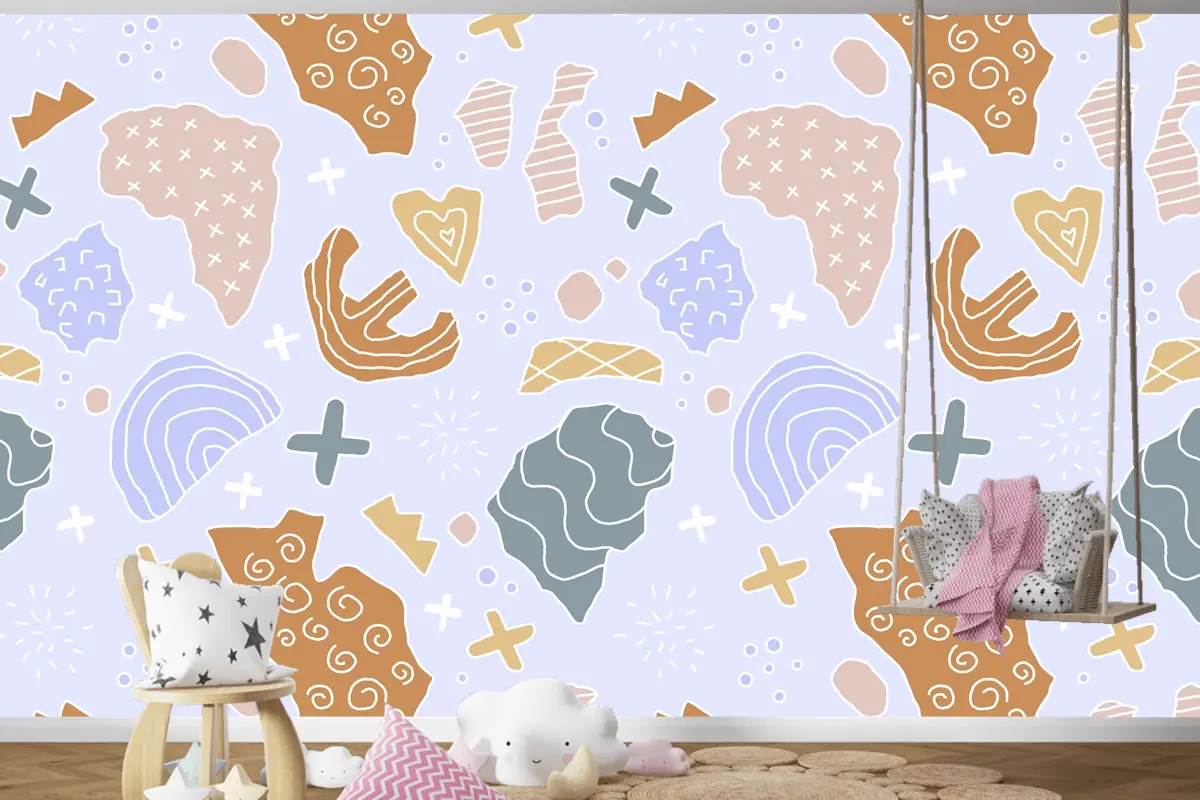 Elle Çizilmiş Kesme Kolaj Desen Çocuk Odası Duvar Kağıdı 