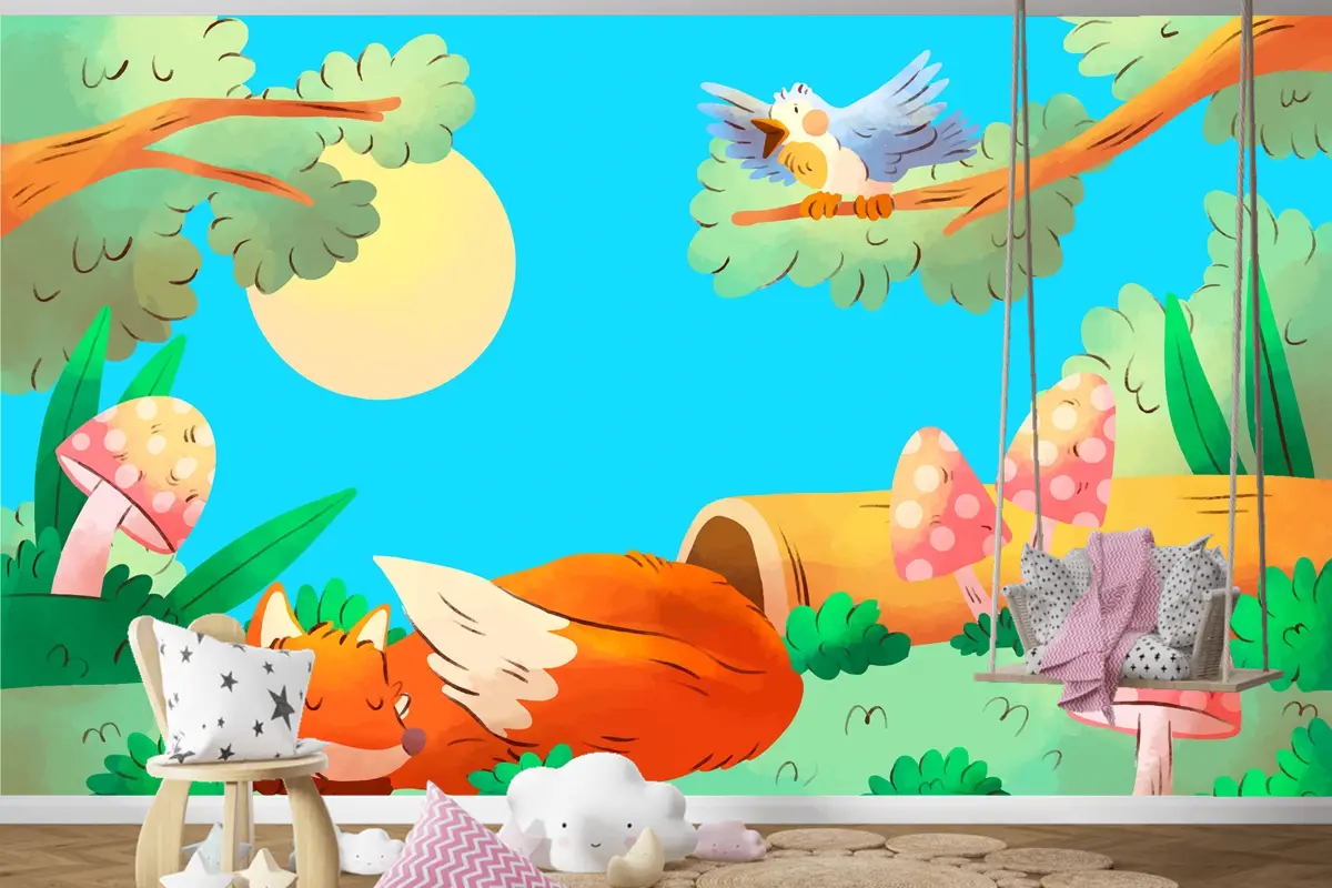 Suluboya Orman Hayvanları Arka Plan Çocuk Odası Duvar Kağıdı 