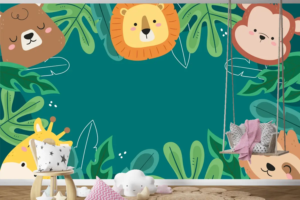 Flora Ve Fauna Çocuk Odası Duvar Kağıdı  Ile Dünya Yaban Hayatı Günü İçin Düz Arka Plan