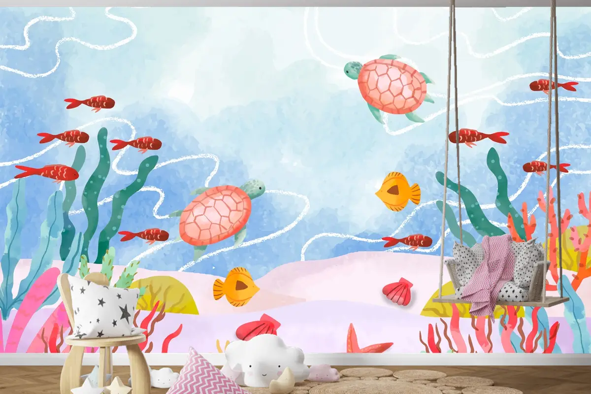 Dünya Okyanuslar Günü Kutlaması İçin Suluboya Arka Plan Çocuk Odası Duvar Kağıdı 