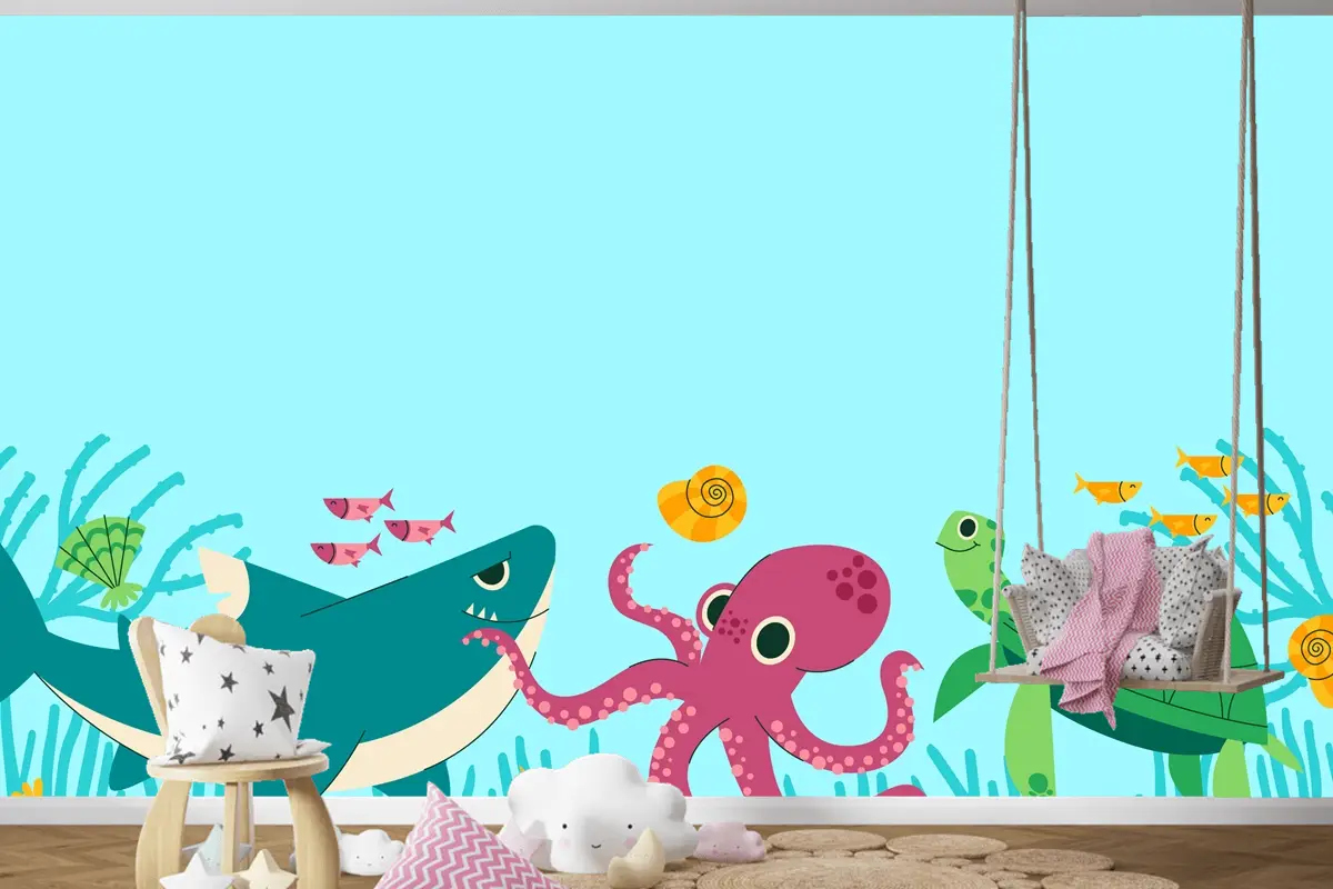 Düz Dünya Hayvan Günü Arka Plan Çocuk Odası Duvar Kağıdı 