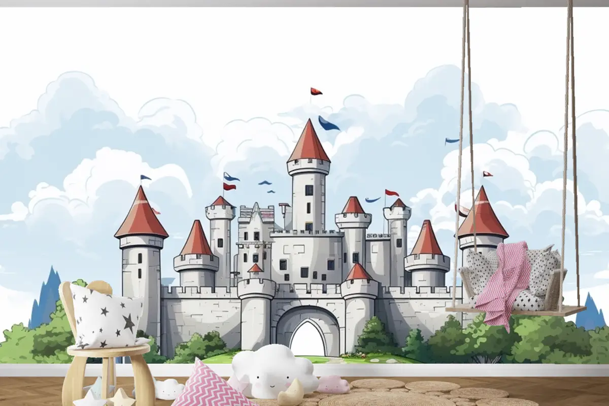 Üstünde Bayrak Bulunan Kale Çocuk Odası Duvar Kağıdı