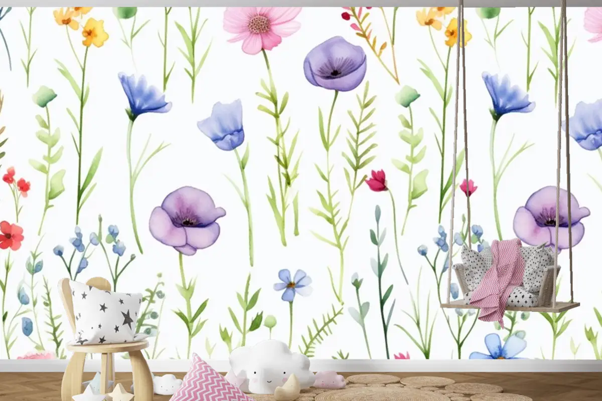 Kişiye Göre Çiçekli Çocuk Odası Duvar Kağıdı Çocuk Odası Duvar Kağıdı