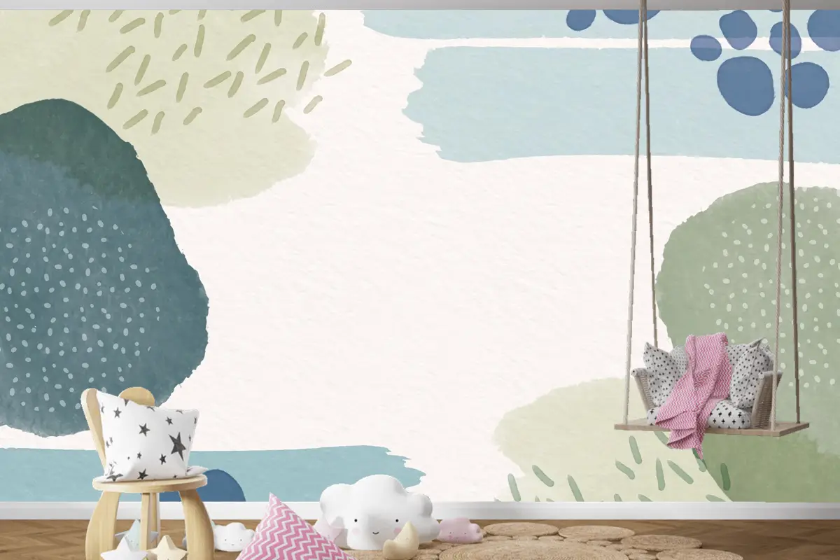 Suluboya Şekilli Ve Boş Alanlı Soyut Arka Plan Çocuk Odası Duvar Kağıdı