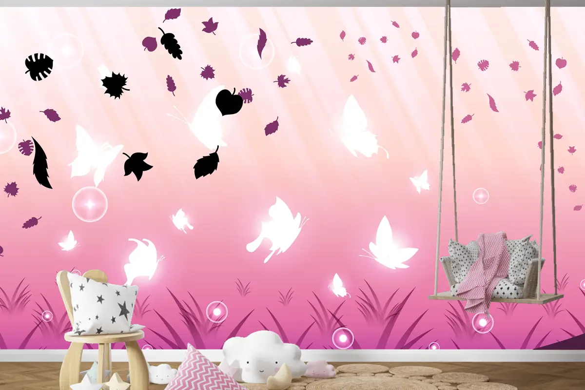 Kelebekler Böcekler Parlayan Işık Parlayan Yanıp Sönen Karanlık Arka Plan Çocuk Odası Duvar Kağıdı